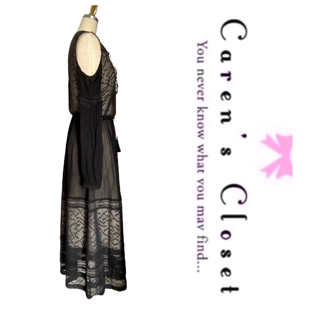 Karen Milan Black Chiffon Lace Cold Shoulder Midi Cocktail Dress - Picture 8 of 10